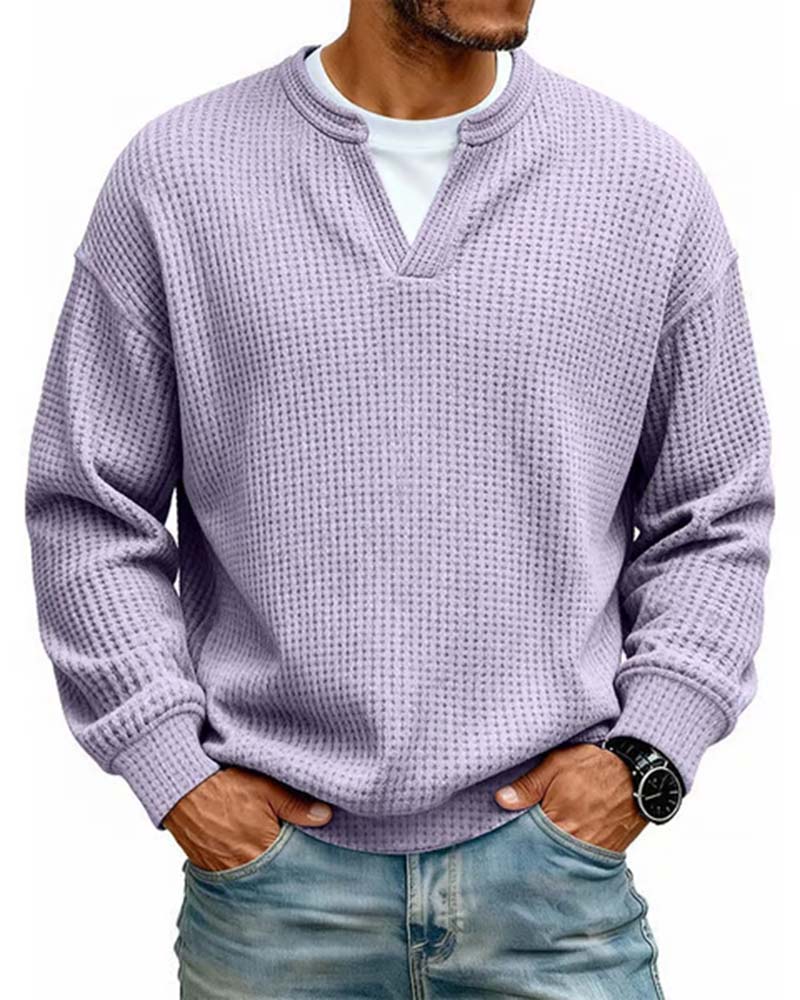 Men’s Waffle Textured Notch Neck Pullover