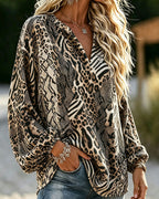Women’s Mixed Animal Print V-Neck Blouse