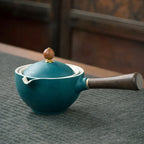 Juego de té Gongfu de porcelana con asa lateral de madera y tapa ajustada