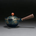 Juego de té Gongfu de porcelana con asa lateral de madera y tapa ajustada