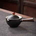 Juego de té Gongfu de porcelana con asa lateral de madera y tapa ajustada