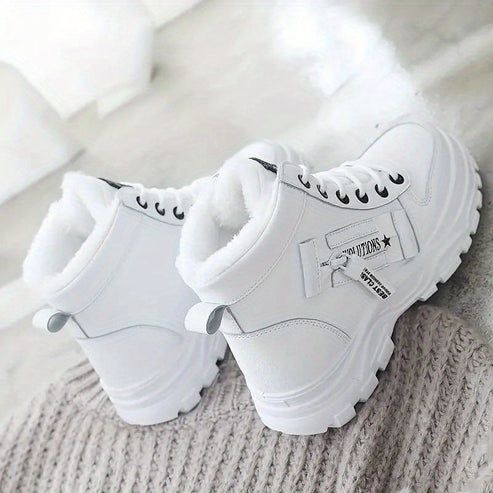 Zapatillas de invierno de caña alta para mujer, forradas de piel sintética