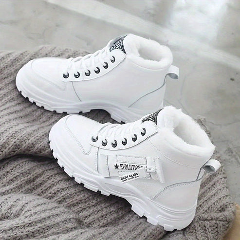 Zapatillas de invierno de caña alta para mujer, forradas de piel sintética