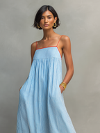 Robe longue rayée pour femme à fines bretelles spaghetti