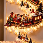 Beleuchtete Weihnachtszug-Wanddekoration mit dem Weihnachtsmann und festlicher Dorfszene