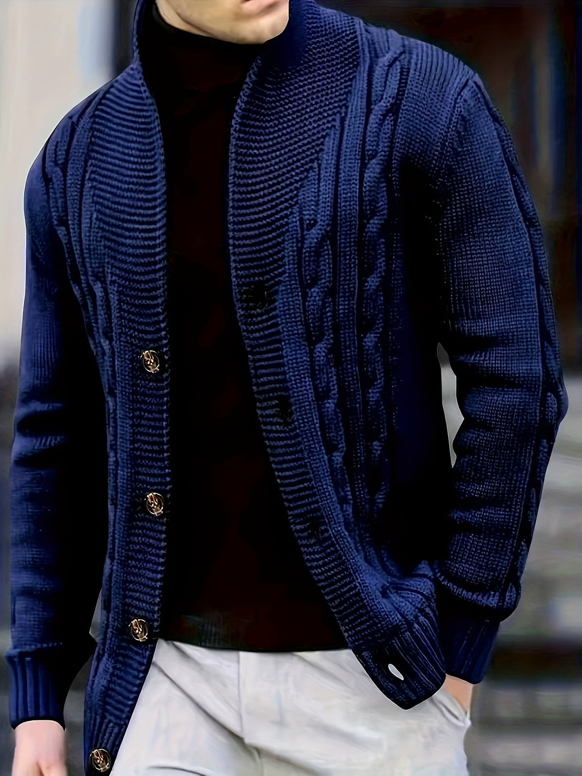 Men’s Cable Knit Shawl Cardigan