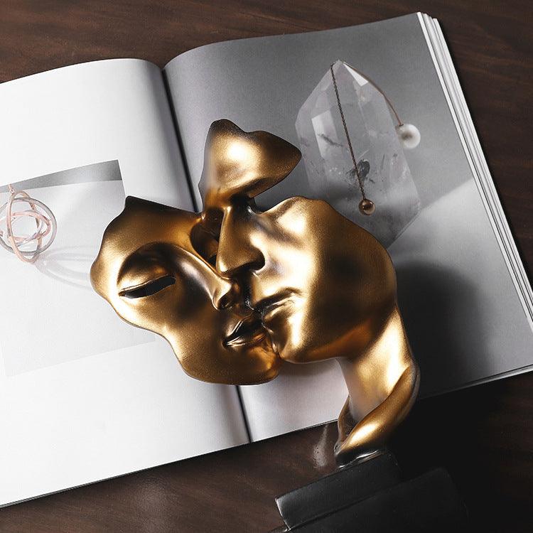 Sculptural Two-Face Ornament with Metallic Gold-Look Finish and Black Base