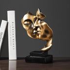 Sculptural Two-Face Ornament with Metallic Gold-Look Finish and Black Base