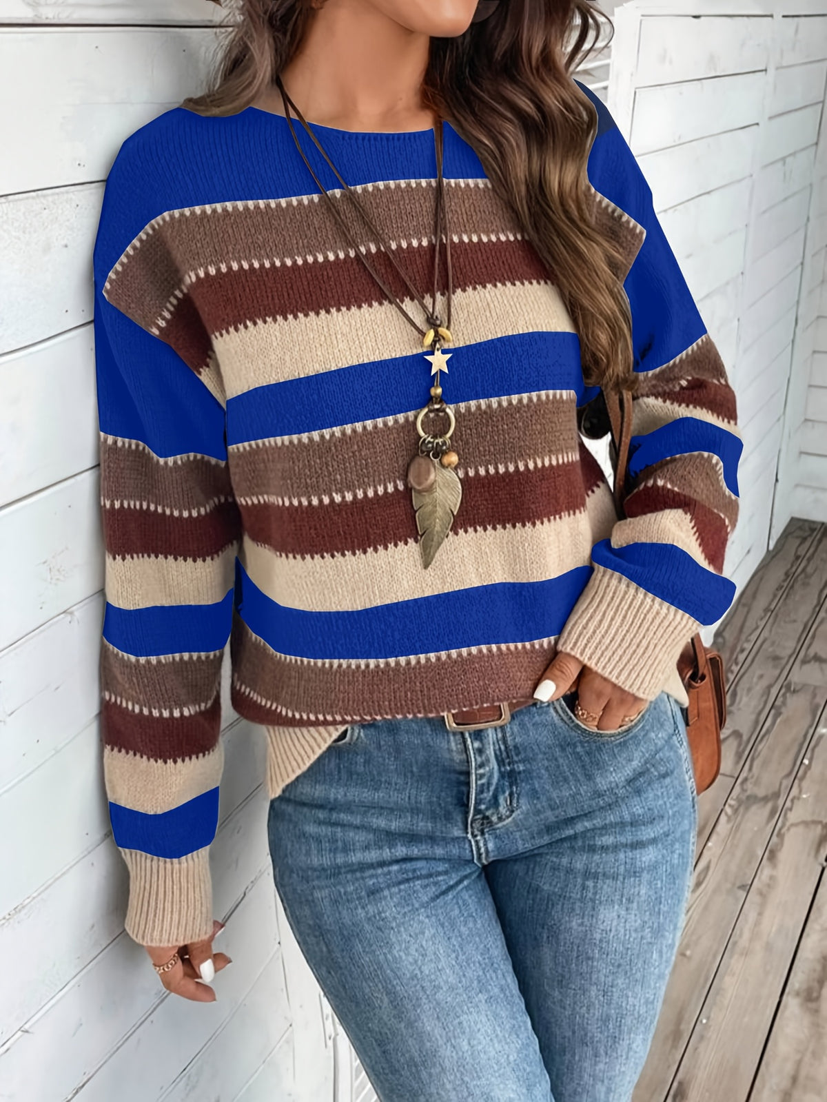 Women’s Colourblock Striped Crew Neck Sweater
