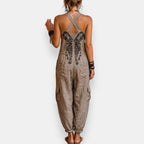 Damen Boho bestickter Harem-Jumpsuit mit verstellbaren Schulterriemen