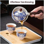 Juego de té Gongfu de porcelana con asa lateral de madera y tapa ajustada