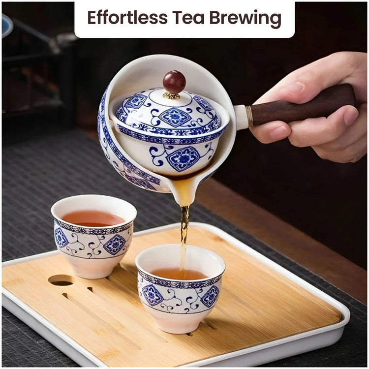 Juego de té Gongfu de porcelana con asa lateral de madera y tapa ajustada