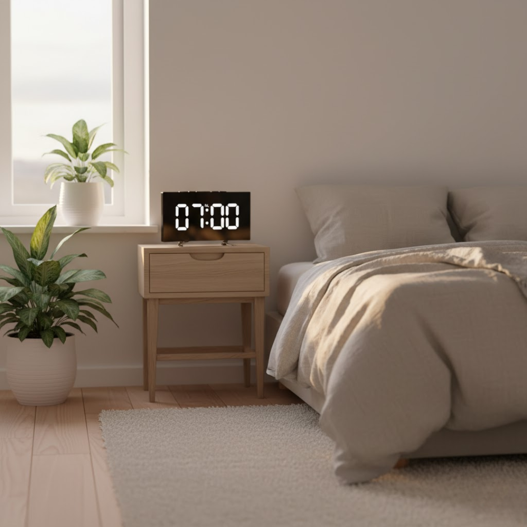 Buet LED-digitalvækkeur med dæmpbart display