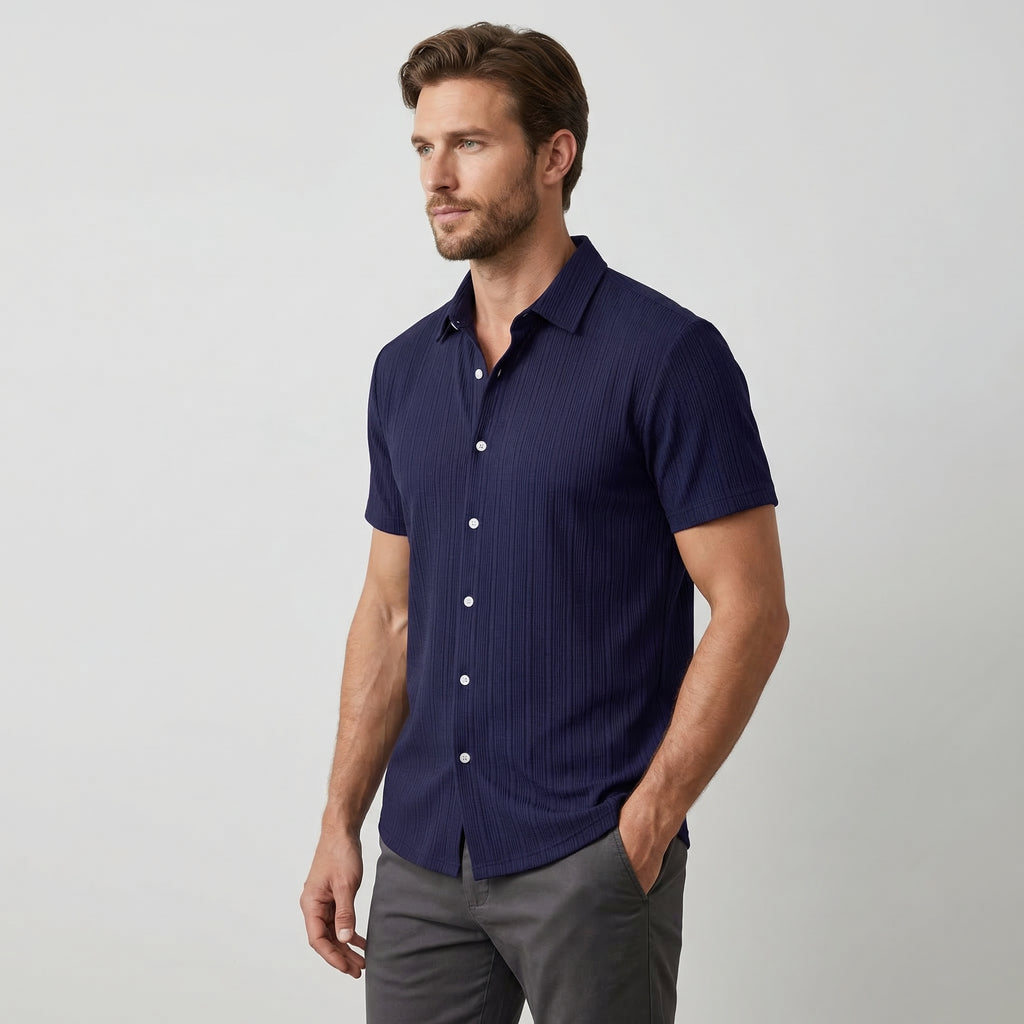 Men’s Short Sleeve Linen Shirt with Classic Collar