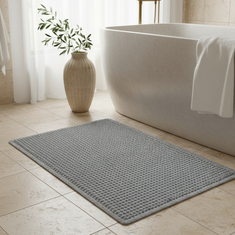 Vaffel-bademåtte med absorberende mikrofiber og skridsikker bagside