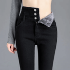 High-Waisted Fleece-Lined Slim-Fit Trousers