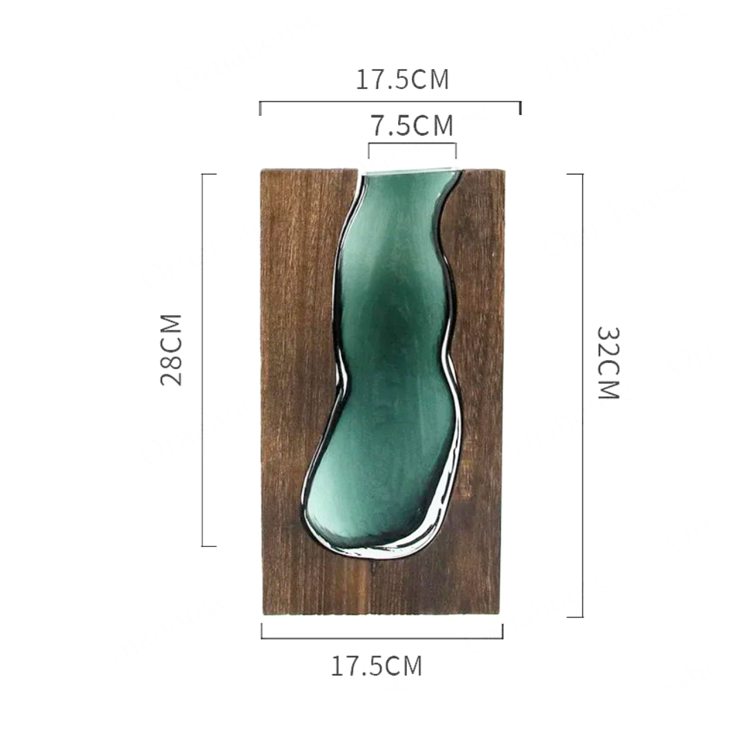 Jarrones decorativos de madera con insertos de vidrio esculpido