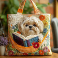 Blomstret quiltet mulepose til kvinder med Shih Tzu-motiv