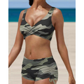 Women's Two-Piece Swim Set with Tie-Dye Print and Ruched Shorts