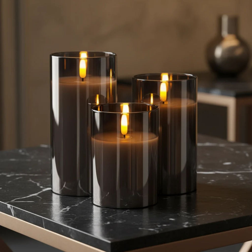 Set di 3 candele LED in vetro senza fiamma con telecomando