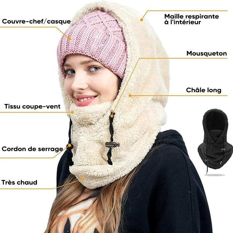 Plush Hooded Neck Warmer with Adjustable Drawcord