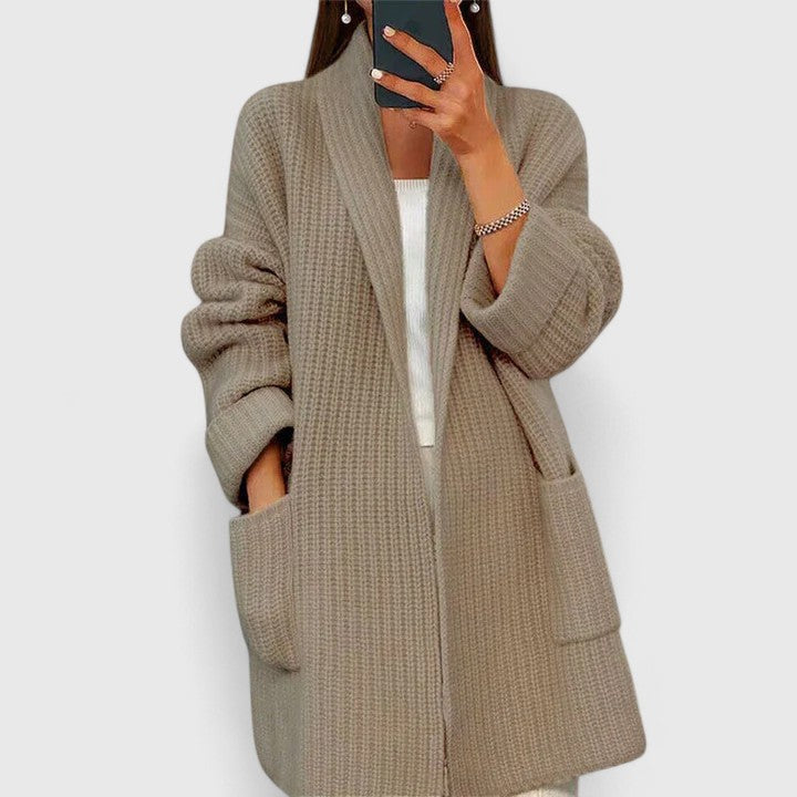 Manteau long texturé pour femme, ouvert sur le devant