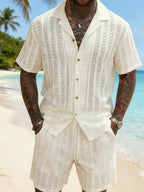Camisa de resort abierta de punto con textura y botones para hombre