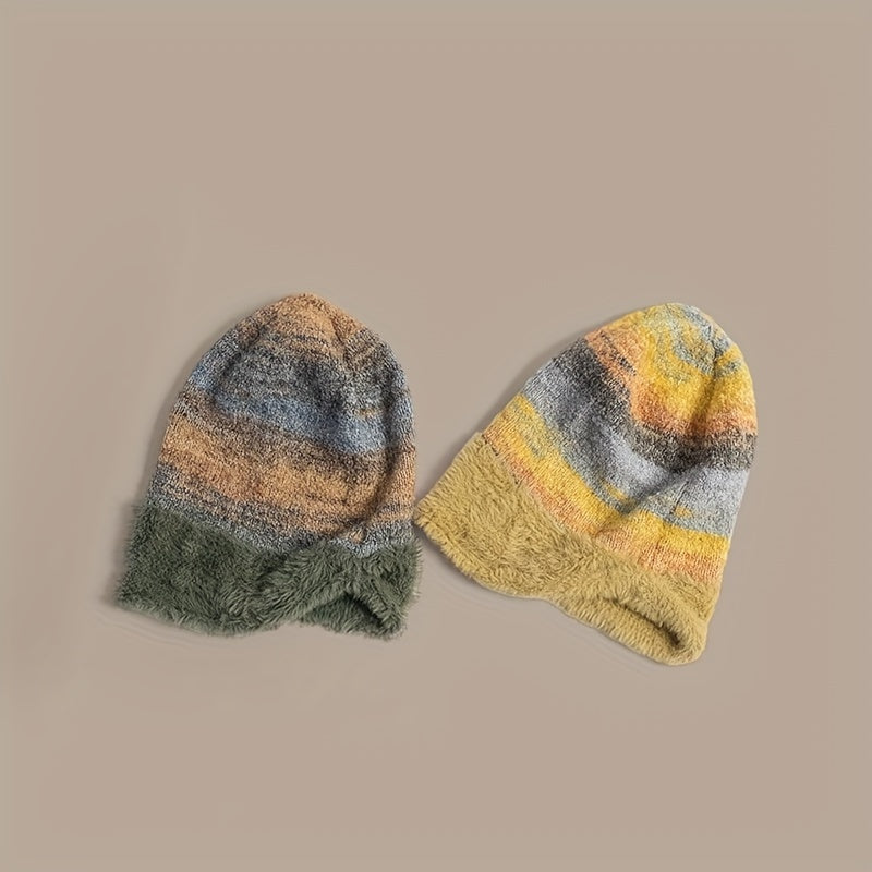 Striped Plush Slouch Beanie