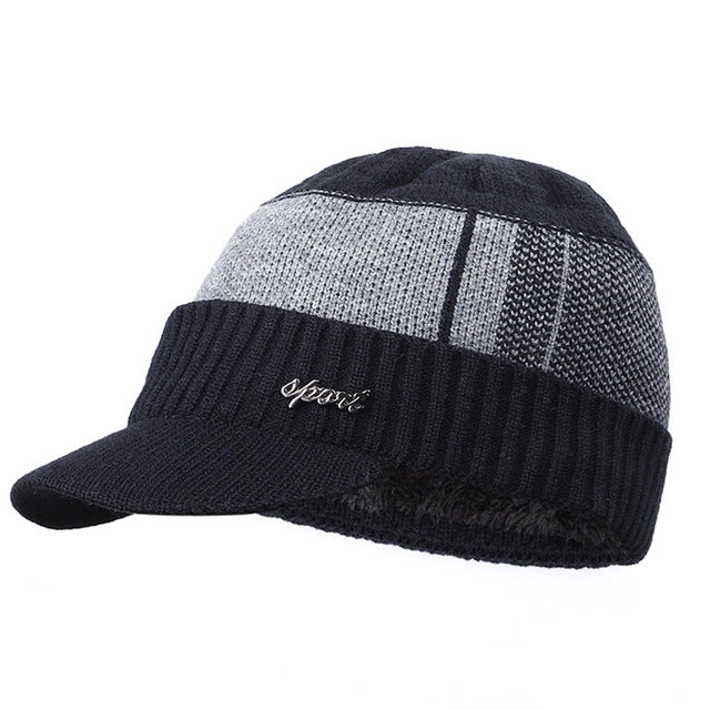 Knitted Beanie Hat with Peak