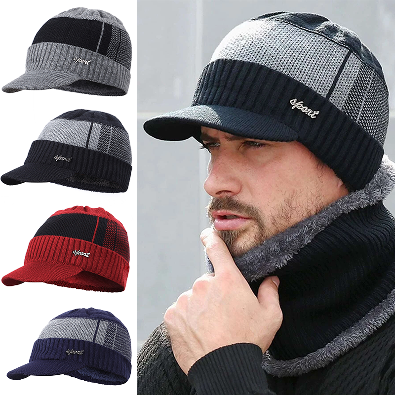 Knitted Beanie Hat with Peak