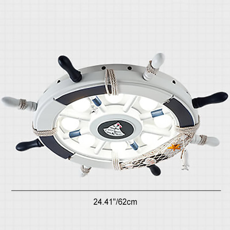 Luz LED infantil náutica de techo con timón de barco