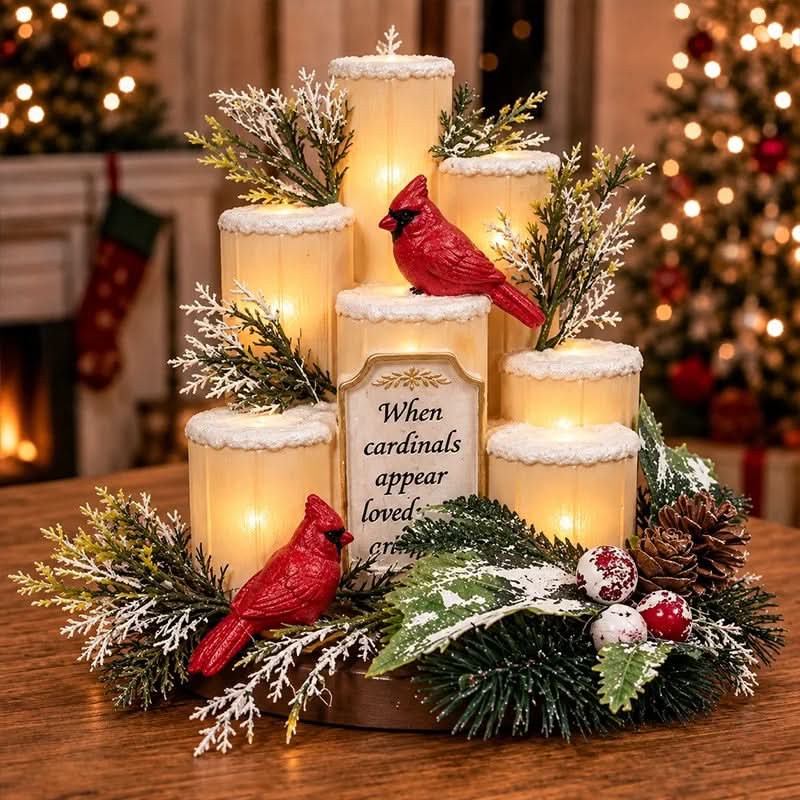 Festive Santa Claus Christmas Candle Centrepiece with Decorative Holiday Wreath