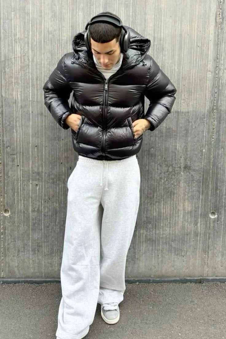 Men's Glossy Hooded Puffer Jacket
