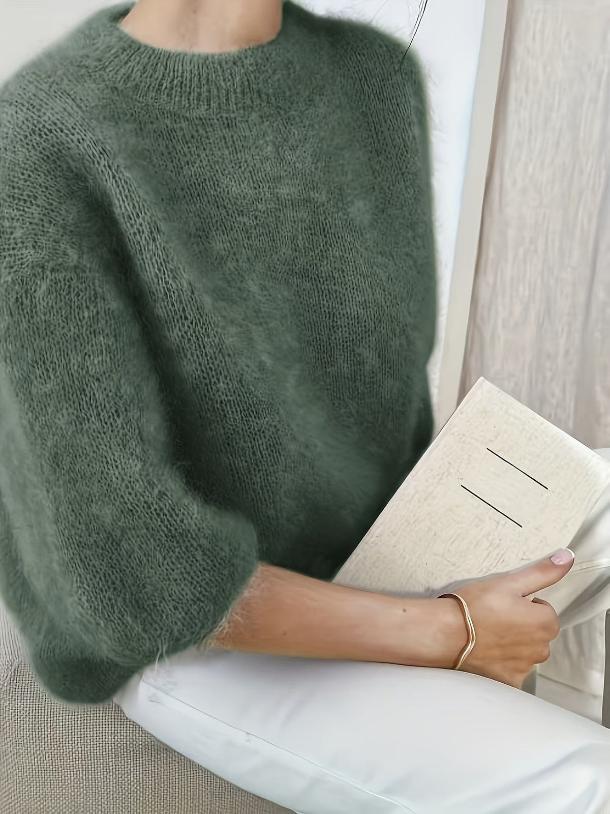 Women's Oversized Fluffy Knit Crew Neck Sweater