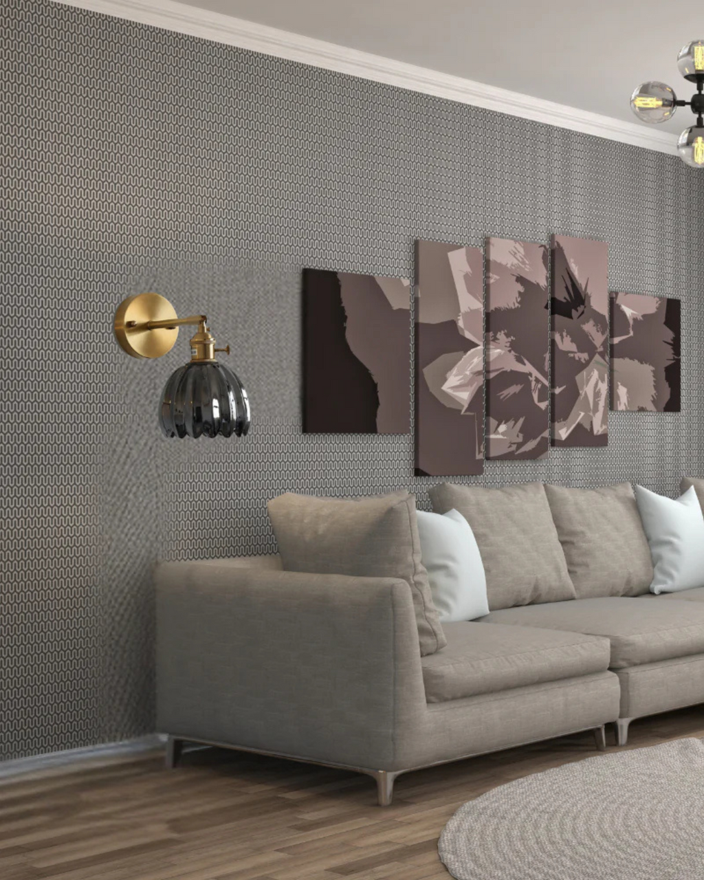 Von Blumen inspirierte Wandleuchte aus Glas mit Armatur in Messingoptik und geriffeltem Schirm