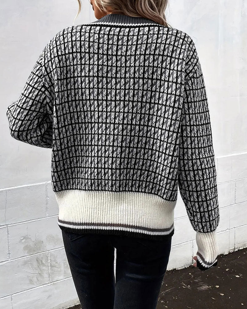 Women’s Geometric Pattern Button Cardigan