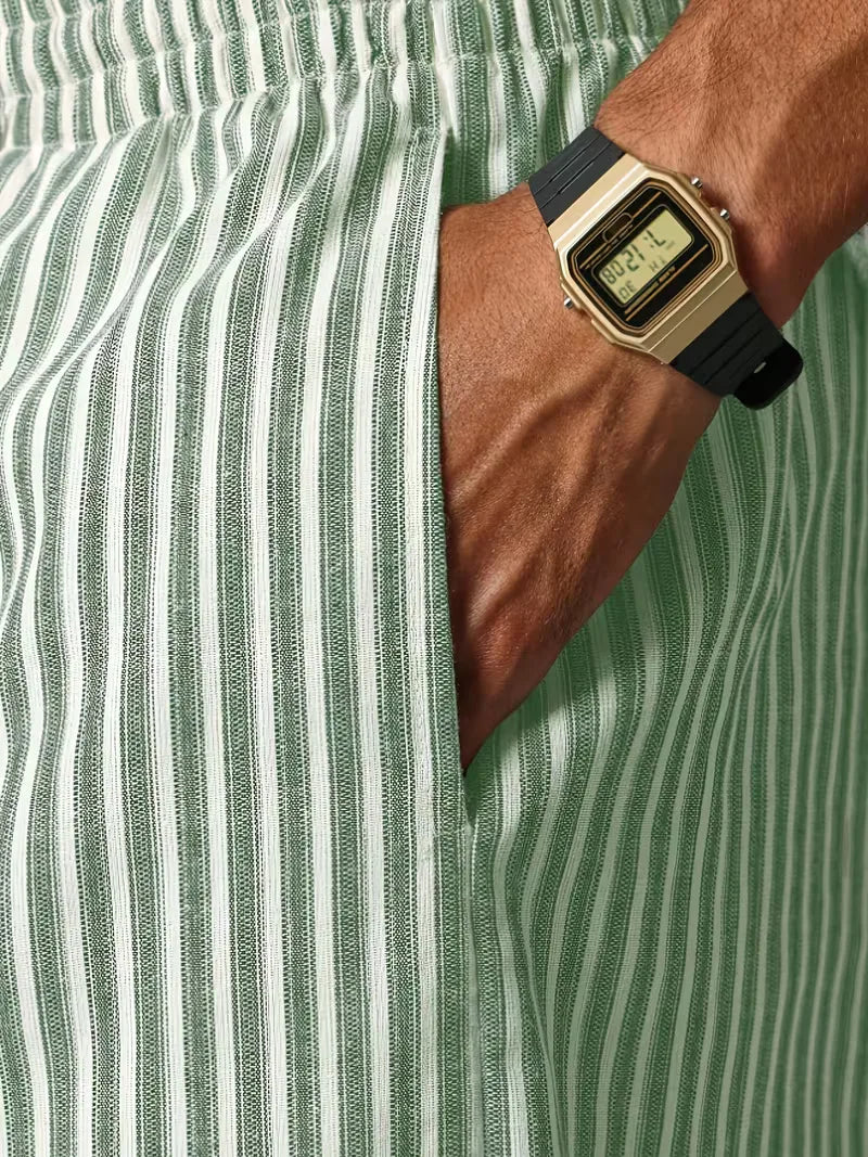 Men's Striped Relaxed Trousers with Elasticated Drawstring Waist