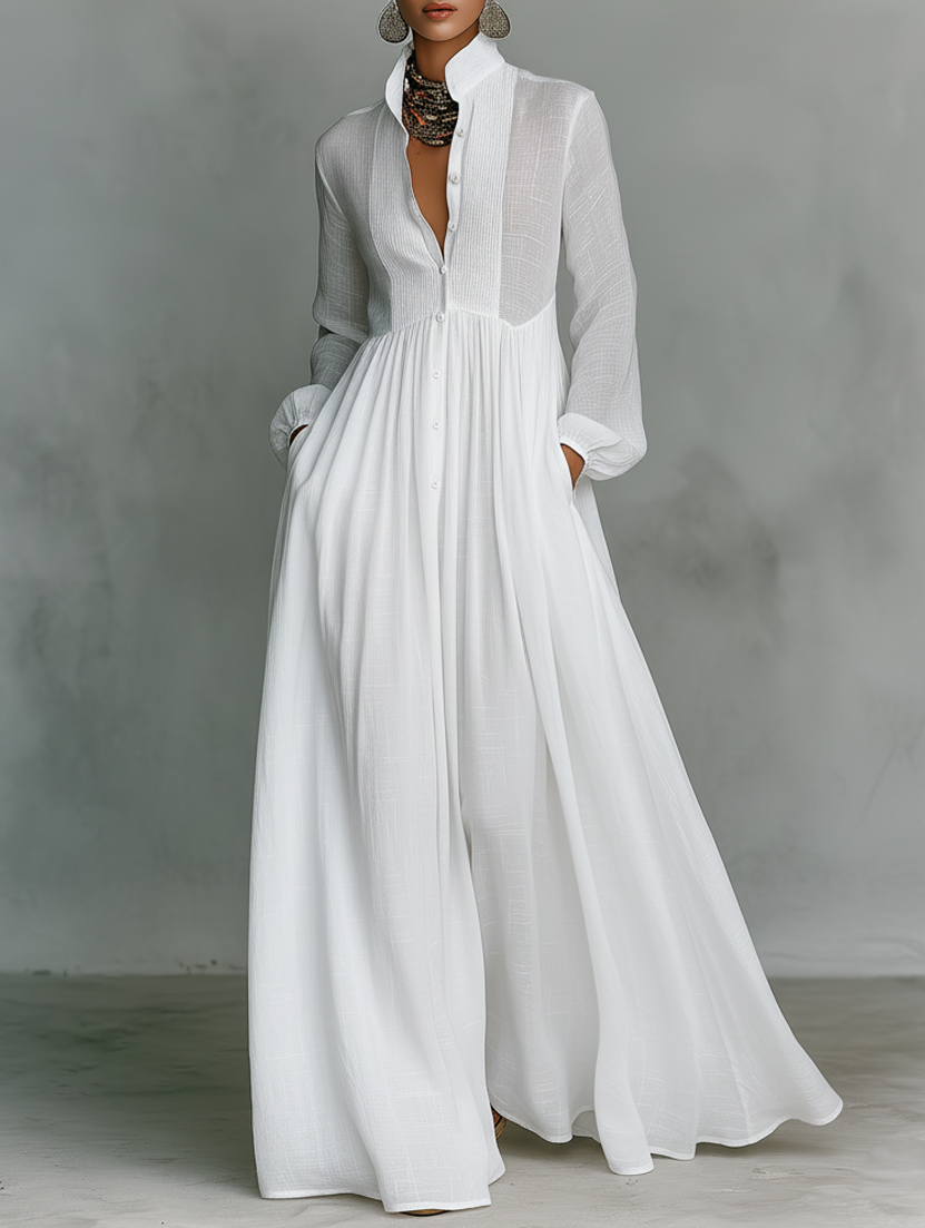Vestido camisero largo para mujer con botones delanteros