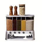 Dispensador de alimentos secos de cinco compartimentos con botones pulsadores