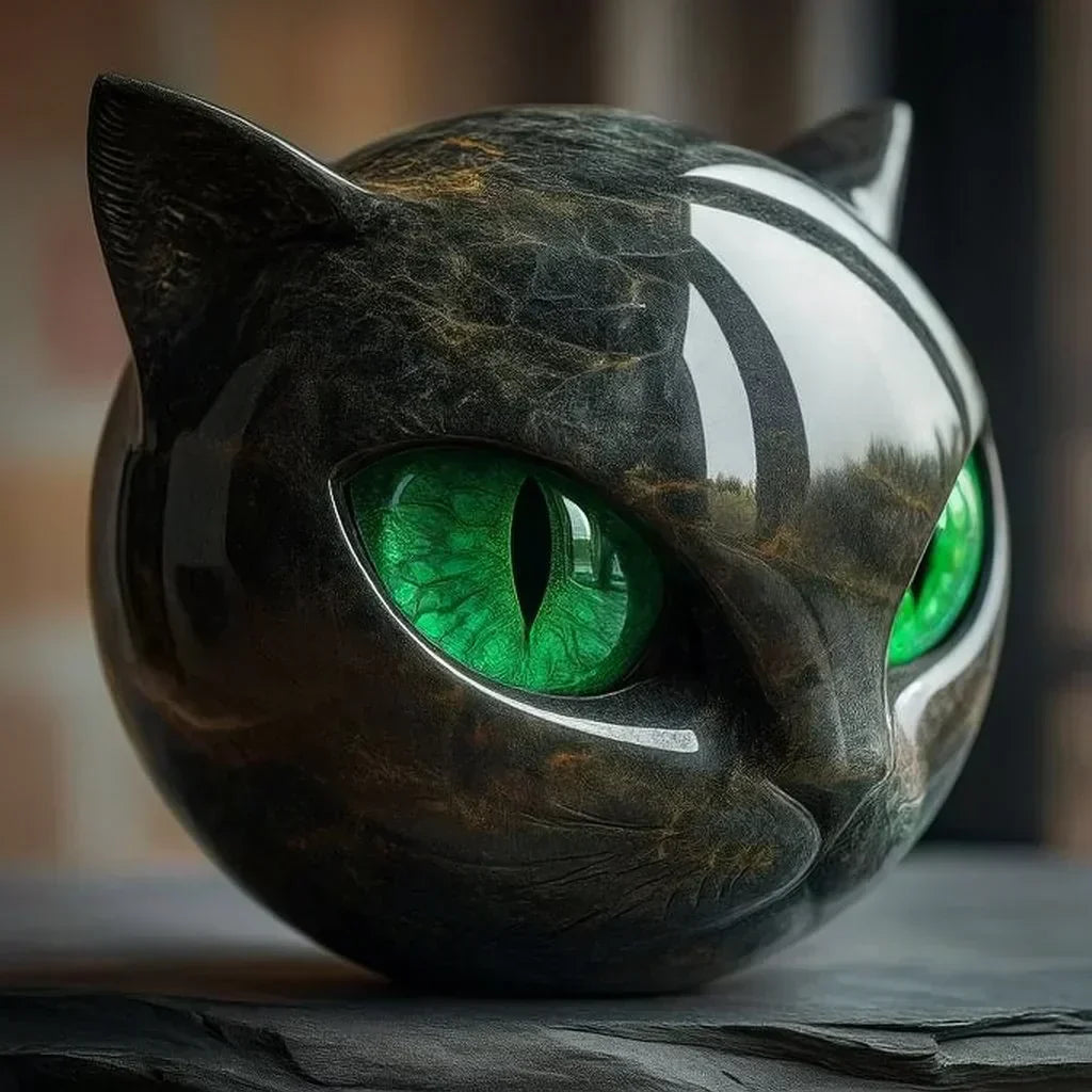 Dekorative Katzenkopf-Skulptur aus Kunstharz mit glänzender Oberfläche