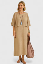 Vestido midi para mujer con capa superpuesta y ajuste relajado
