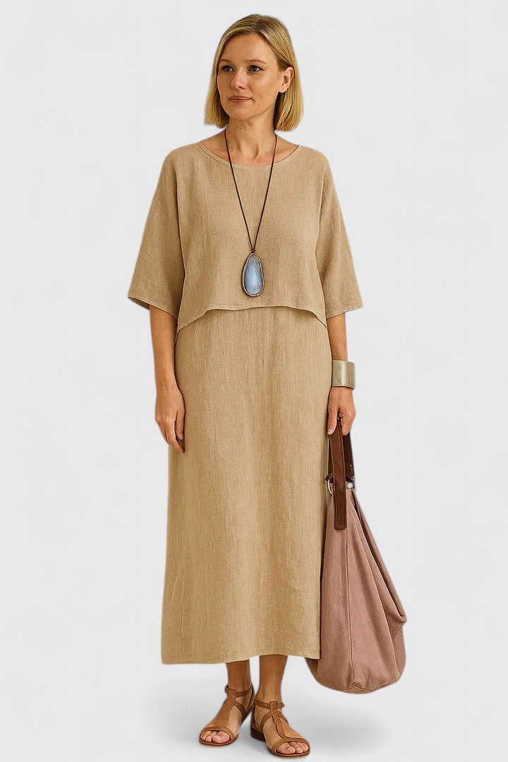Vestido midi para mujer con capa superpuesta y ajuste relajado