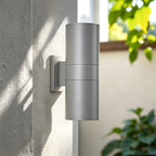 Lampada da parete cilindrica moderna a LED per esterni con luce rivolta verso l'alto e verso il basso