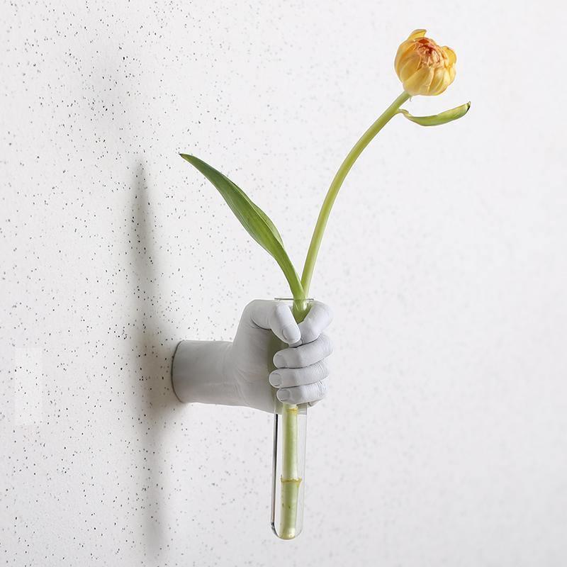 Sculptural Hand Wall Vase with Glass Tube