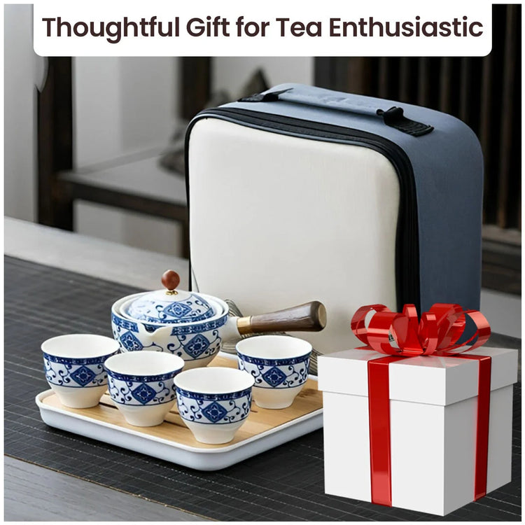 Juego de té Gongfu de porcelana con asa lateral de madera y tapa ajustada