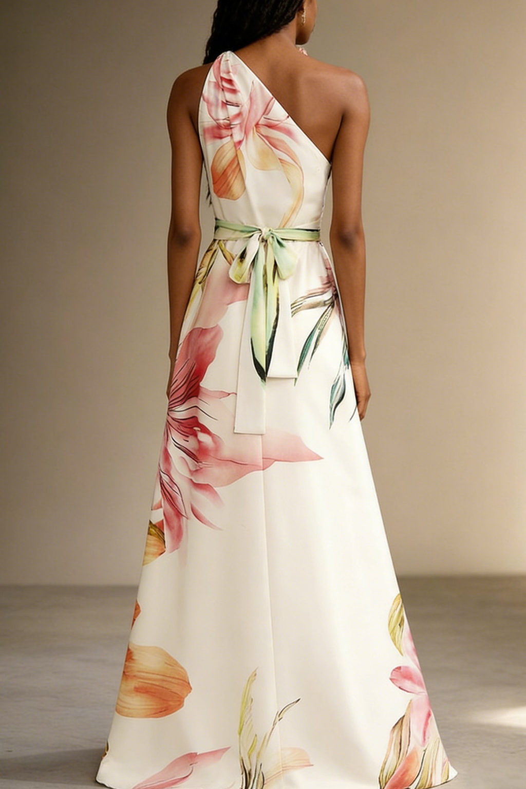 Vestido maxi con cuello halter y estampado floral para mujer con detalle en la cintura
