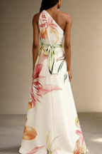 Vestido maxi con cuello halter y estampado floral para mujer con detalle en la cintura