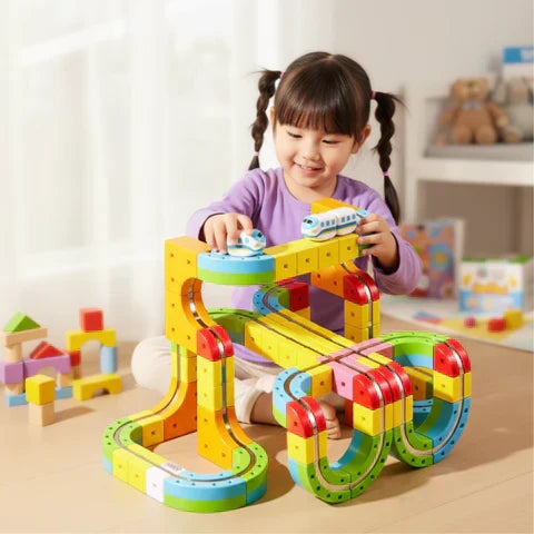 Set interattivo per costruire piste con cubi