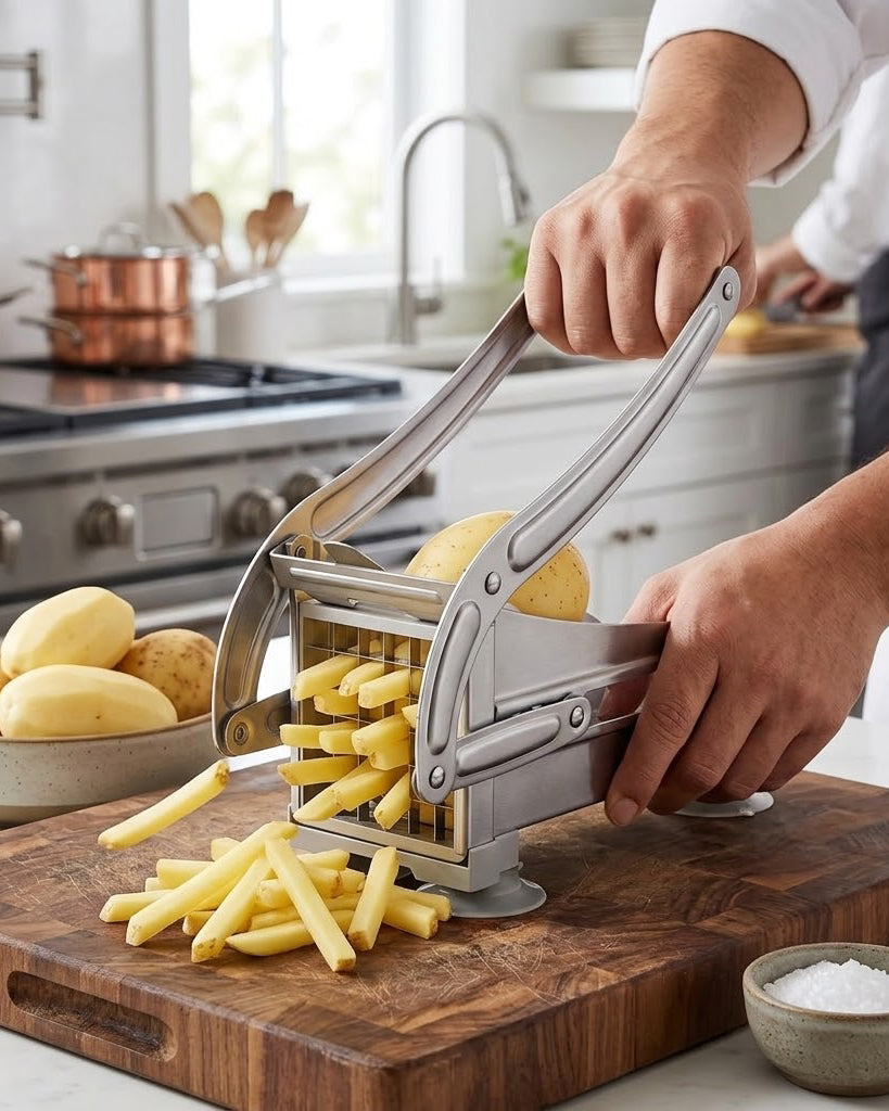 Kartoffelskærer i rustfrit stål med udskiftelige blade