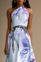 Vestido maxi con cuello halter y estampado floral para mujer con detalle en la cintura